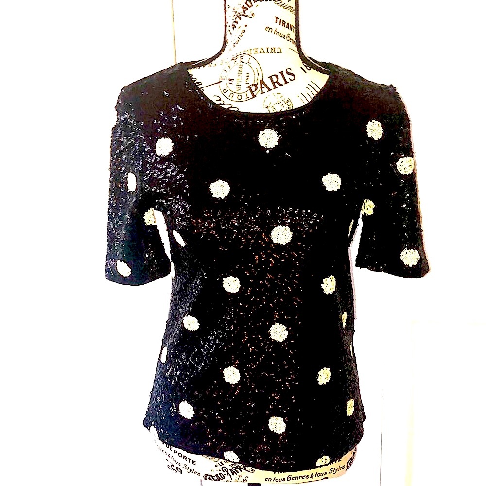J.Crew black sequin polka-dot tee